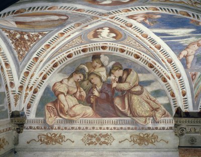 Bisel que representa un cuarteto de concierto de flautistas, 1532 de Girolamo Romanino